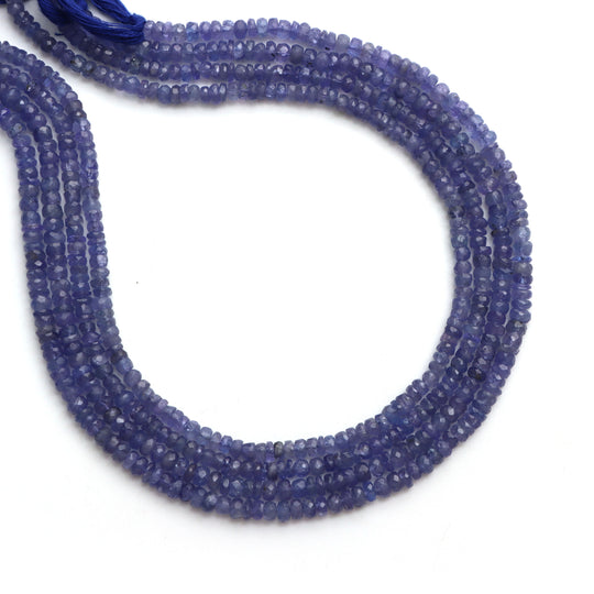 タンザナイト ファセット ロンデル ビーズ、4 mm、タンザナイト ジュエリー メイキング ビーズ、14 インチ フル ストランド、1 ストランドあたりの価格