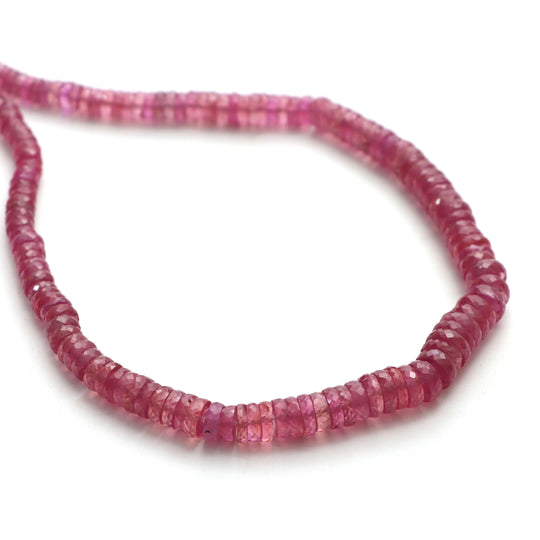 ルビーファセットタイヤビーズ、4 mm ～ 8 mm、ルビージュエリーメイキングビーズ、19 インチフルストランド、1 ストランドあたりの価格