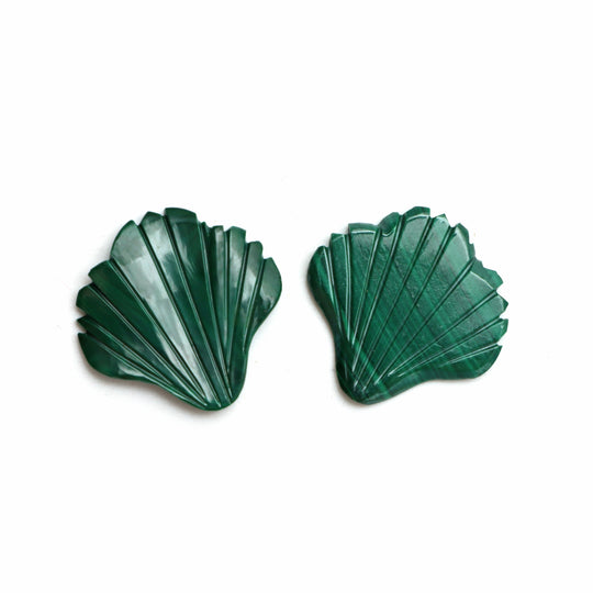 Natural Malachite Leaf Carving Loose Gemstone, 20x20 mm, Malachite Carving Jewelry Making Gemstone, Pair ( 2 Pieces )