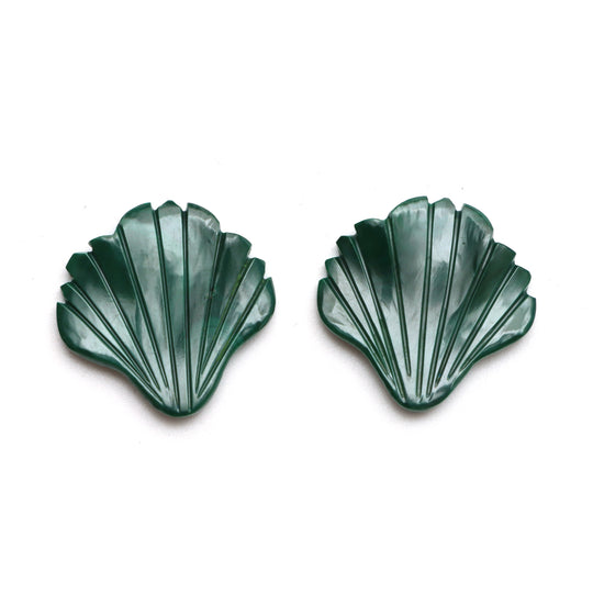 Natural Malachite Leaf Carving Loose Gemstone, 20x20 mm, Malachite Carving Jewelry Making Gemstone, Pair ( 2 Pieces )
