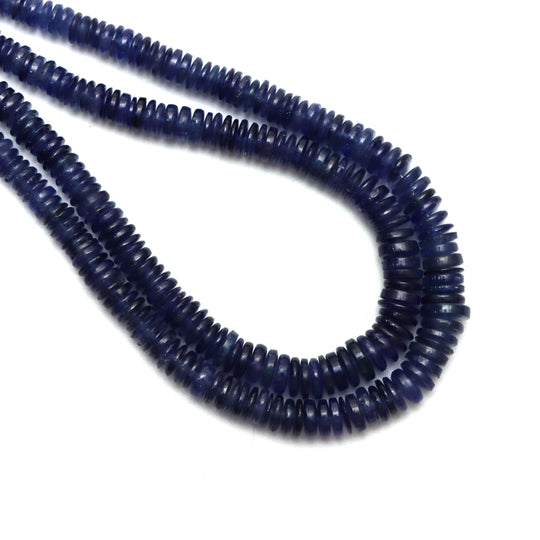 Blue Sapphire Smooth Tyre Beads, 4.5 mm to 8 mm, Blue Sapphire Jewelry Making Beads, 18 Inches Full Strand, Price Per Strand