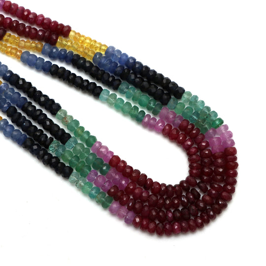 Ruby + Emerald + Sapphire Faceted Rondelle Beads, 3 mm to 4.5 mm, Ruby, Emerald, Sapphire Jewelry Making Beads, 15.5 Inches Full Strand, Price Per Strand