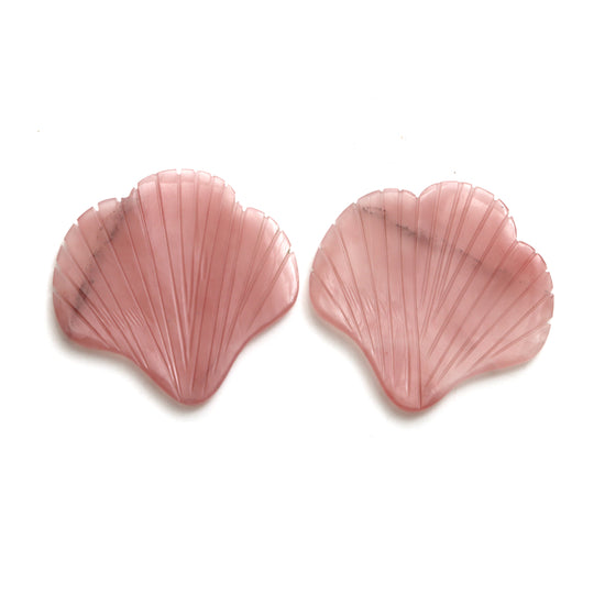 Natural Strawberry Quartz Leaf Carving Loose Gemstone, 31x31 mm, Strawberry Quartz Jewelry Making Gemstone, Pair (2 Pieces)