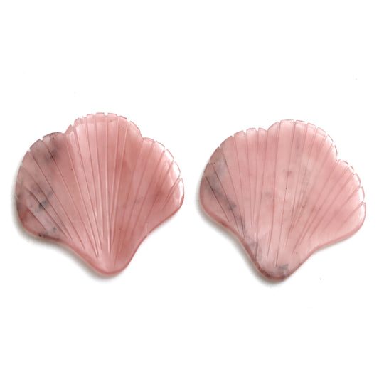Natural Strawberry Quartz Leaf Carving Loose Gemstone, 31x31 mm, Strawberry Quartz Jewelry Making Gemstone, Pair (2 Pieces)