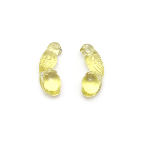 レモンクォーツ オウム彫刻 ルース ジェムストーン、16x25 mm、レモンクォーツ ジュエリーメイキング ジェムストーン、オウム彫刻、ペア (2 個)