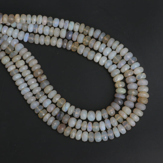 Australian Opal Faceted Rondelle Beads, 5.5 mm to 7 mm, Australian Opal Jewelry Making Beads, 18 Inches Full Strand, Price Per Strand