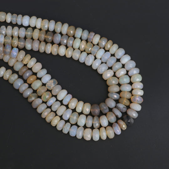 Australian Opal Faceted Rondelle Beads, 7 mm to 8.5 mm, Australian Opal Jewelry Making Beads, 18 Inches Full Strand, Price Per Strand
