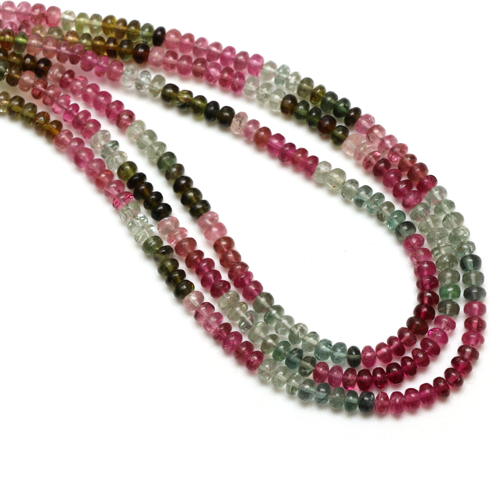 Multi Tourmaline Smooth Rondelle Beads, 4 mm, Tourmaline Jewelry Handmade Gift for Women, 18 Inches Full Strand, Price Per Strand - National Facets, Gemstone Manufacturer, Natural Gemstones, Gemstone Beads, Gemstone Carvings