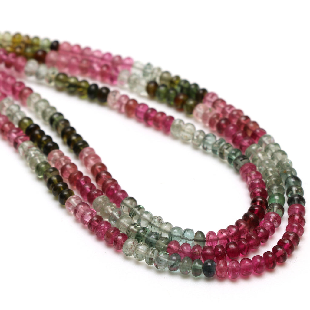 Multi Tourmaline Smooth Rondelle Beads, 4 mm, Tourmaline Jewelry Handmade Gift for Women, 18 Inches Full Strand, Price Per Strand - National Facets, Gemstone Manufacturer, Natural Gemstones, Gemstone Beads, Gemstone Carvings