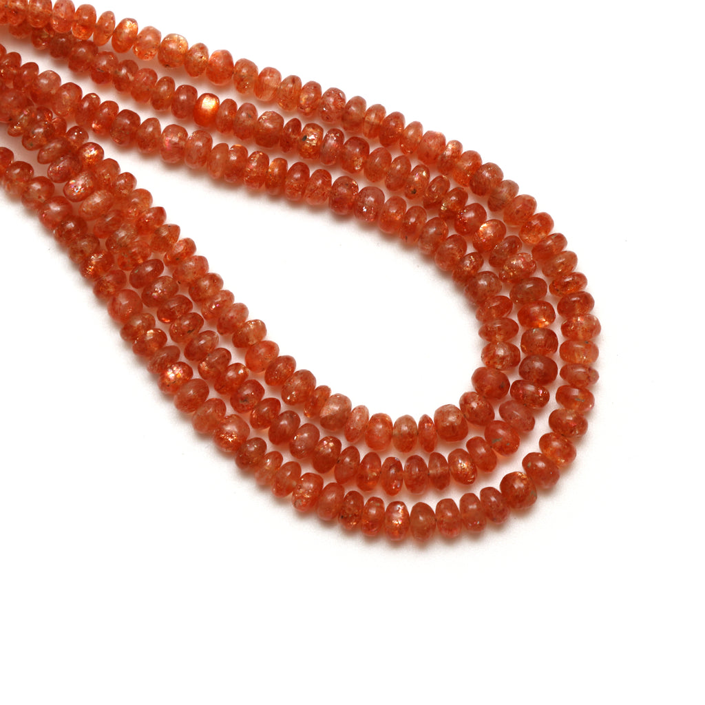 Natural Sunstone Smooth Rondelle Beads, 4 mm to 6 mm, Sunstone Jewelry Handmade Gift for Women, 18 Inches Full Strand, Price Per Strand - National Facets, Gemstone Manufacturer, Natural Gemstones, Gemstone Beads, Gemstone Carvings