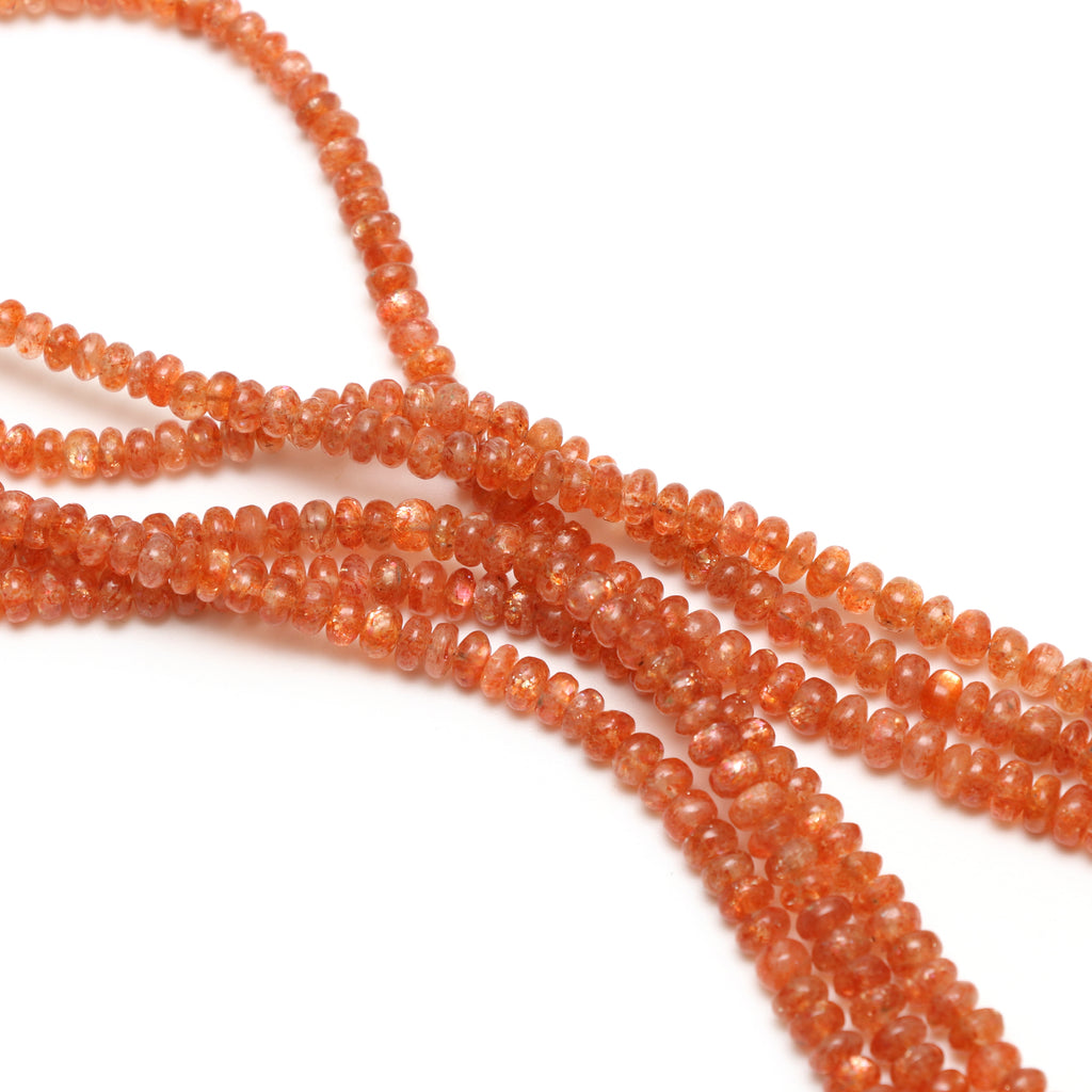 Natural Sunstone Smooth Rondelle Beads, 4 mm to 6 mm, Sunstone Jewelry Handmade Gift for Women, 18 Inches Full Strand, Price Per Strand - National Facets, Gemstone Manufacturer, Natural Gemstones, Gemstone Beads, Gemstone Carvings