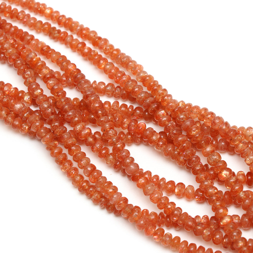 Natural Sunstone Smooth Rondelle Beads, 4 mm to 6 mm, Sunstone Jewelry Handmade Gift for Women, 18 Inches Full Strand, Price Per Strand - National Facets, Gemstone Manufacturer, Natural Gemstones, Gemstone Beads, Gemstone Carvings