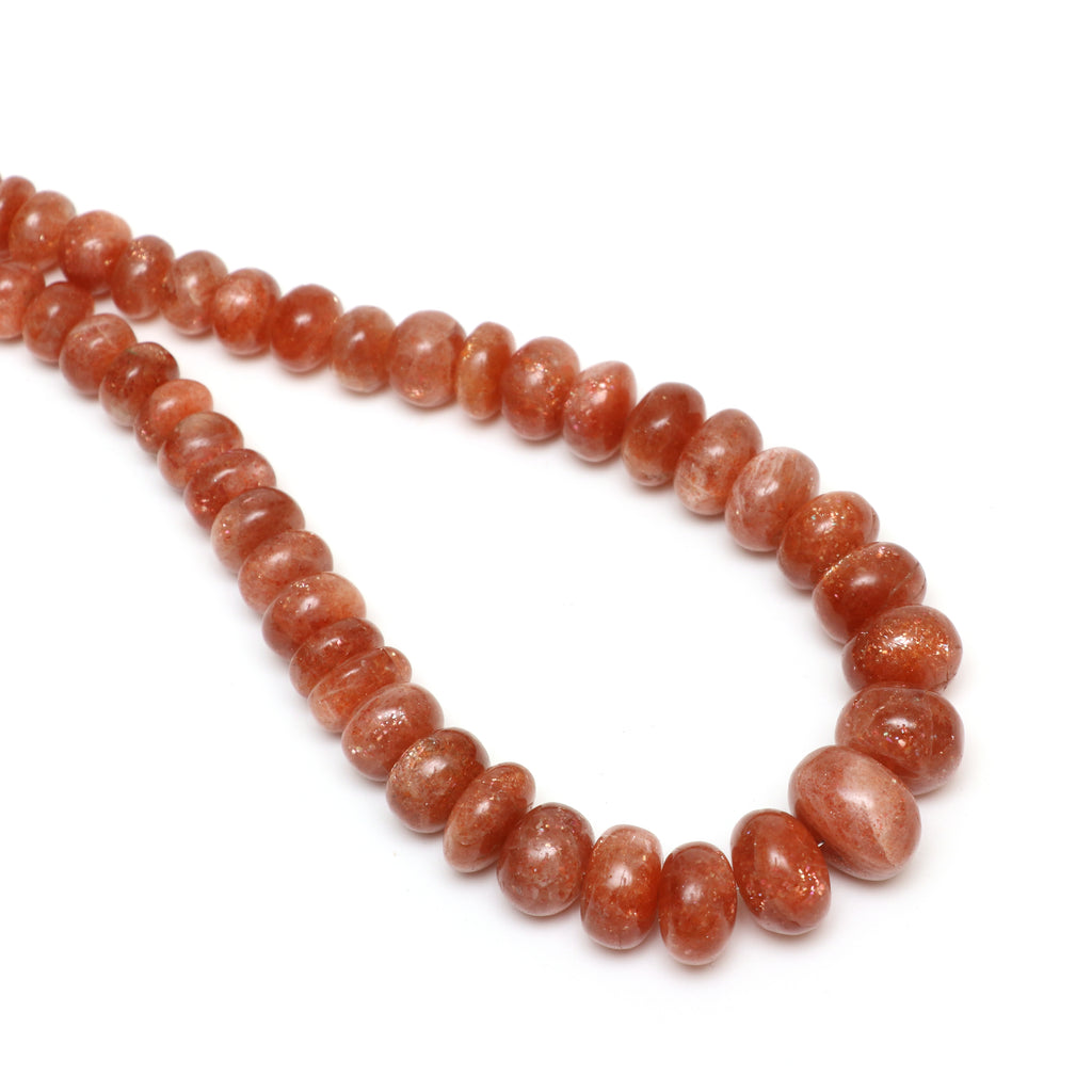 Natural Sunstone Smooth Rondelle Beads, 9 mm to 17 mm, Sunstone Jewelry Handmade Gift for Women, 18 Inches Full Strand, Price Per Strand - National Facets, Gemstone Manufacturer, Natural Gemstones, Gemstone Beads, Gemstone Carvings