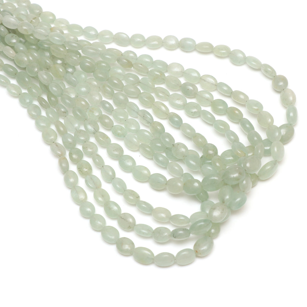 Green Beryl Smooth Oval Beads, 4.5x5 mm to 6.8x8.5 mm, Green Beryl Oval Jewelry Making Beads, 18 Inch, Price Per Strand - National Facets, Gemstone Manufacturer, Natural Gemstones, Gemstone Beads, Gemstone Carvings