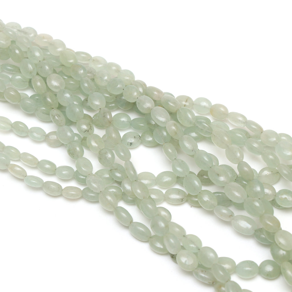 Green Beryl Smooth Oval Beads, 4.5x5 mm to 6.8x8.5 mm, Green Beryl Oval Jewelry Making Beads, 18 Inch, Price Per Strand - National Facets, Gemstone Manufacturer, Natural Gemstones, Gemstone Beads, Gemstone Carvings
