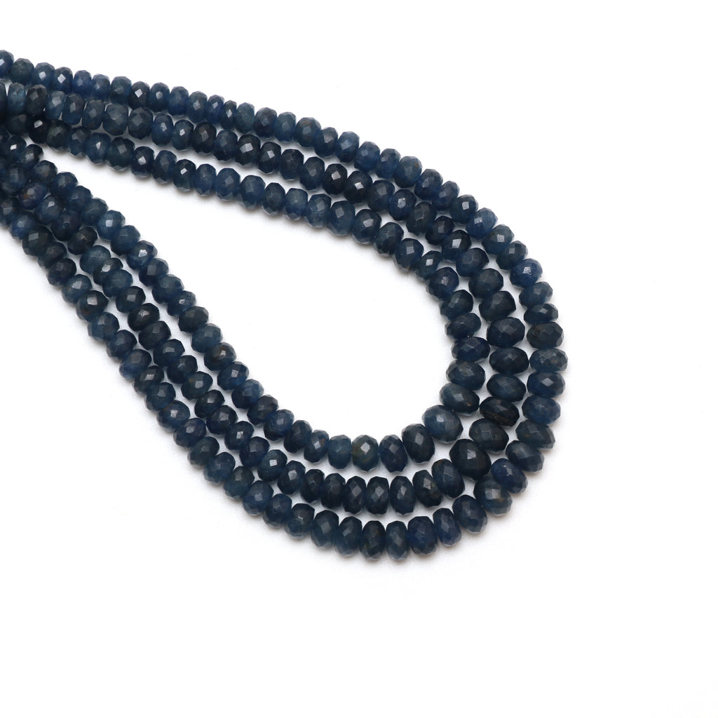 Blue Sapphire Faceted Rondelle Beads, 4 mm to 7.5 mm, Faceted Sapphire Jewelry Making Beads,18 Inch Full Strand, Price Per Strand - National Facets, Gemstone Manufacturer, Natural Gemstones, Gemstone Beads, Gemstone Carvings