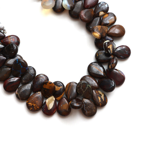 Boulder Opal Smooth Pear Beads, 5x6.5 mm To 8x12 mm, Boulder Opal Jewelry Making Beads, 5 Inches Full Strand, Price Per Strand