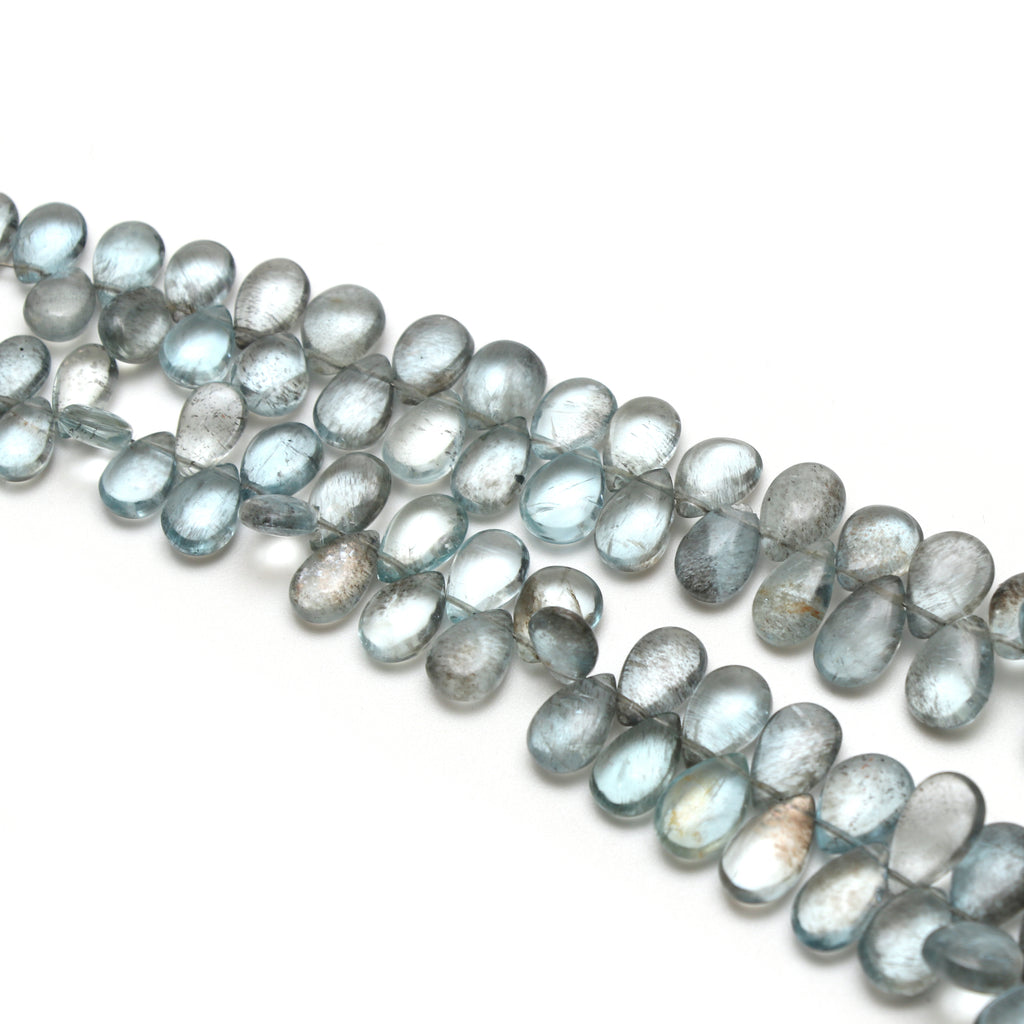 Moss Aquamarine Smooth Pear Beads, 4.5x6.5 mm to 10x15 mm, Aquamarine Jewelry Making Beads, 18 Inch Full Strand, Price Per Strand - National Facets, Gemstone Manufacturer, Natural Gemstones, Gemstone Beads, Gemstone Carvings