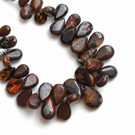 Boulder Opal Smooth Pear Beads, 9.5x13 mm To 11x15 mm, Boulder Opal Jewelry Making Beads, 8 Inches Full Strand, Price Per Strand