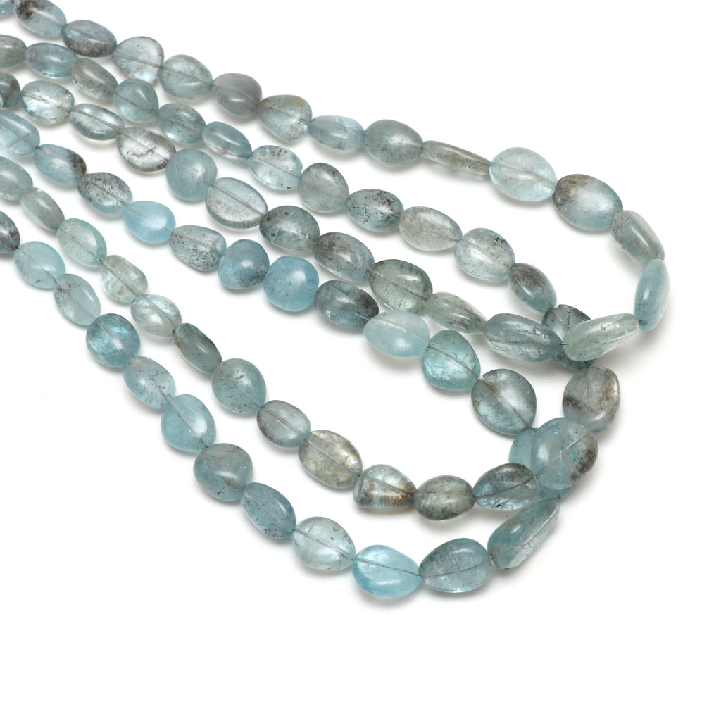 Moss Aquamarine Smooth Tumble Beads, 7x8 mm to 10x13 mm, Aquamarine Jewelry Making Beads, 18 Inch Full Strand, Price Per Strand - National Facets, Gemstone Manufacturer, Natural Gemstones, Gemstone Beads, Gemstone Carvings