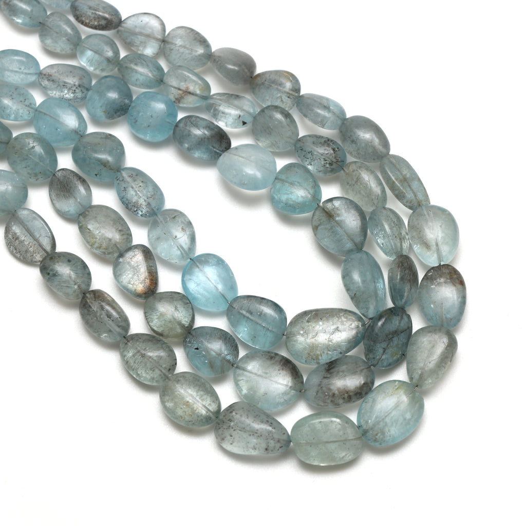 Moss Aquamarine Smooth Tumble Beads, 7x8 mm to 10x13 mm, Aquamarine Jewelry Making Beads, 18 Inch Full Strand, Price Per Strand - National Facets, Gemstone Manufacturer, Natural Gemstones, Gemstone Beads, Gemstone Carvings