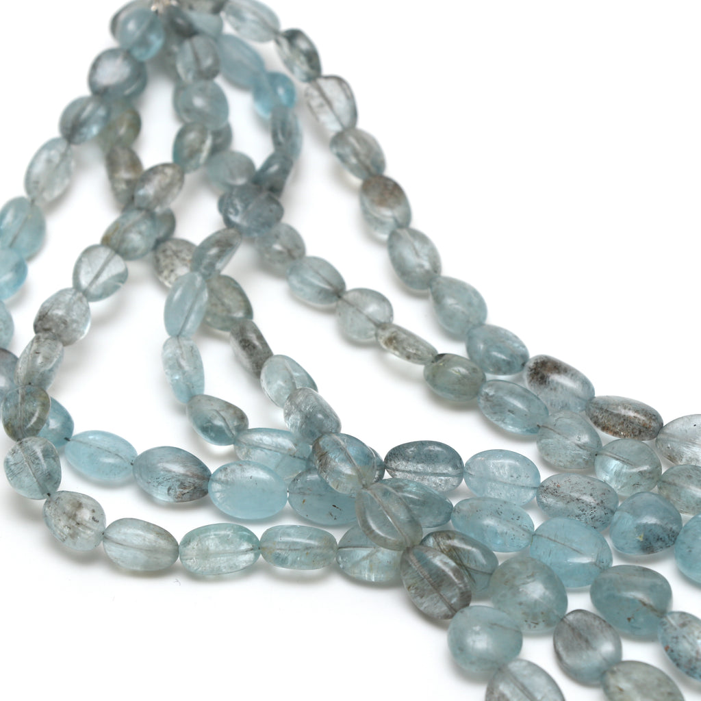 Moss Aquamarine Smooth Tumble Beads, 7x8 mm to 10x13 mm, Aquamarine Jewelry Making Beads, 18 Inch Full Strand, Price Per Strand - National Facets, Gemstone Manufacturer, Natural Gemstones, Gemstone Beads, Gemstone Carvings