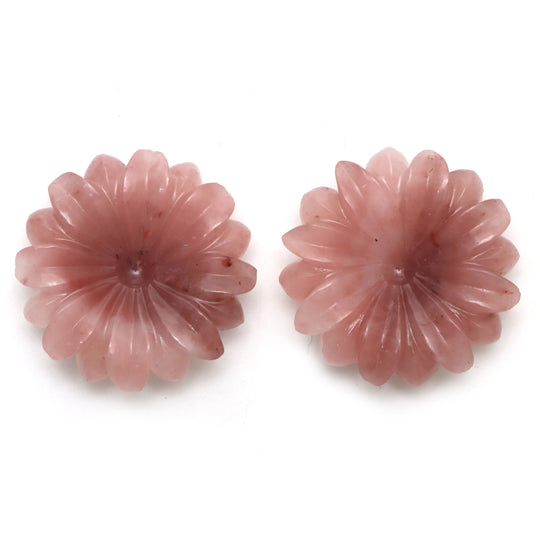 Guava Quartz Flower Carving Loose Gemstone, 26x26 mm, Guava Quartz Jewelry Making Gemstone, Guava Quartz Carving, Pair ( 2 Pieces )