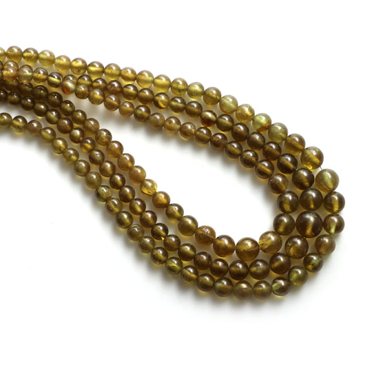 スフェーン スムース ラウンド ボール ビーズ、3.5 mm ～ 8 mm、スフェーン ジュエリー メイキング ビーズ、18 インチ フル ストランド、1 ストランドあたりの価格