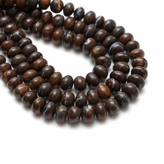 Natural Boulder Opal Smooth Rondelle Beads, 7 mm To 11 mm, Opal Jewelry Making Beads, 15.5 Inches Full Strand, Price Per Strand