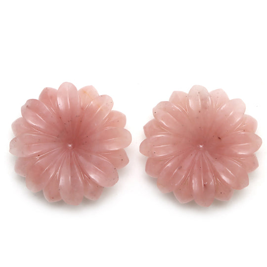 Guava Quartz Flower Carving Loose Gemstone, 34.5x35 mm, Guava Quartz Jewelry Making Gemstone, Guava Quartz Carving, Pair ( 2 Pieces )