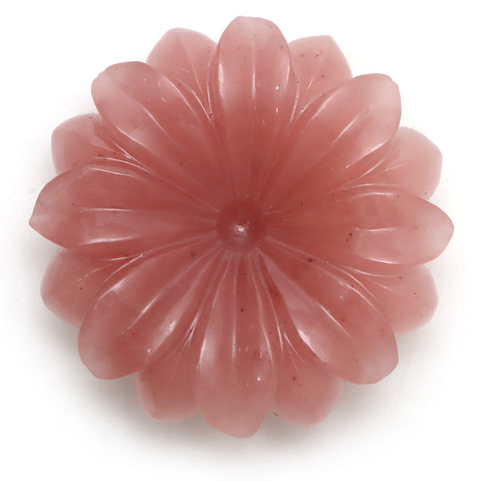 Guava Quartz Flower Carving Loose Gemstone, 33.5x 33.5 mm, Guava Quartz Jewelry Making Gemstone, Guava Quartz Carving, 1 Piece