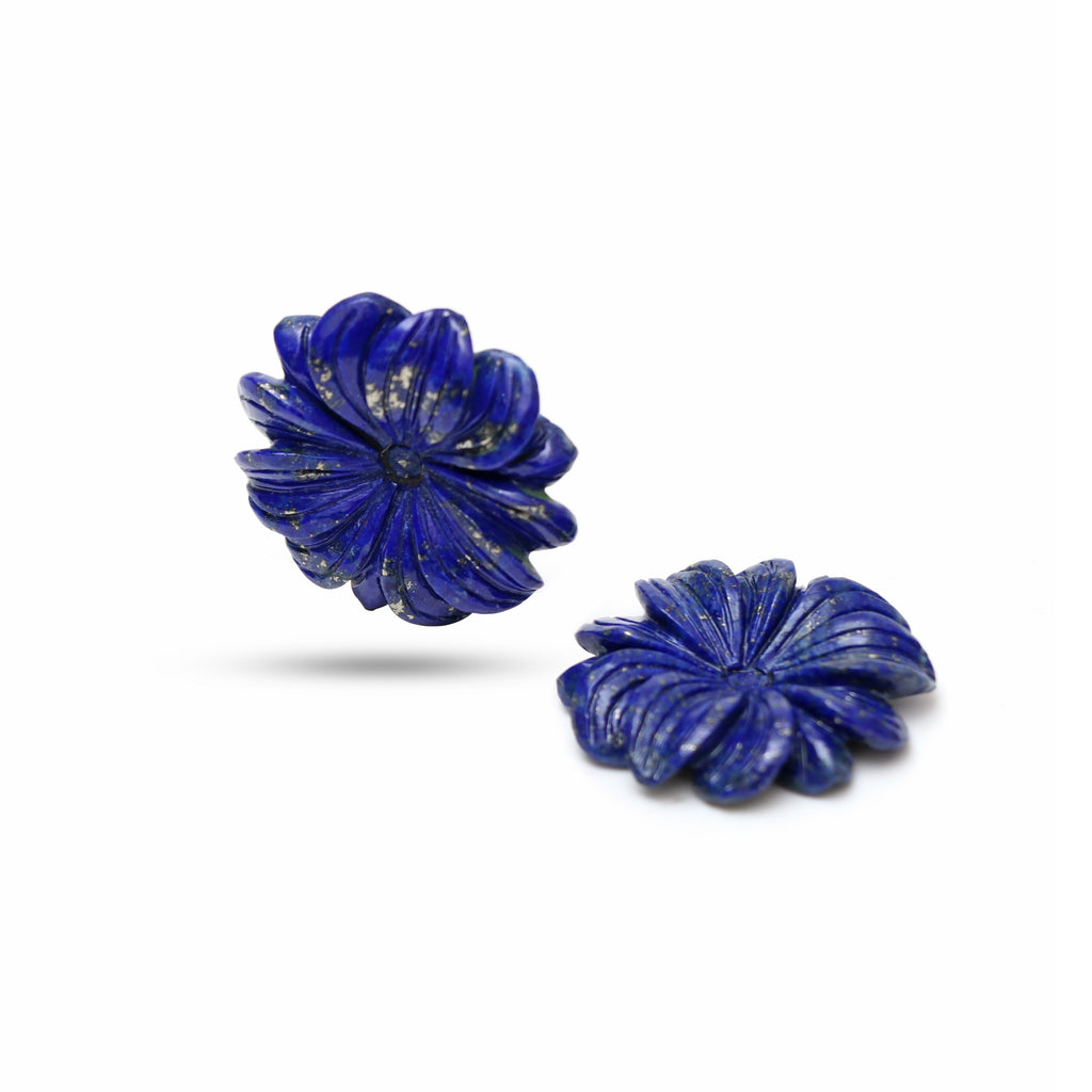 Lapis Carving Flower Loose Gemstone, 30x30 mm, Lapis Jewelry Handmade Gift for Women, Pair ( 2 Pieces ) - National Facets, Gemstone Manufacturer, Natural Gemstones, Gemstone Beads, Gemstone Carvings
