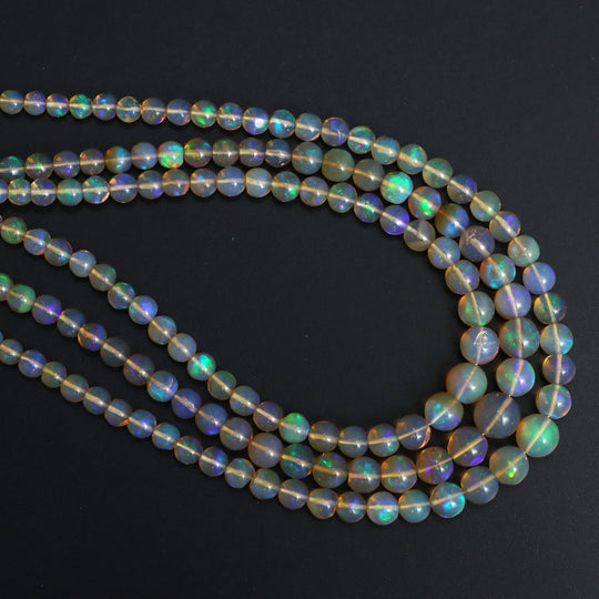 Ethiopian Opal Smooth Round Balls Beads, 3 mm to 7 mm, Opal Jewelry Making Beads, 17 Inches Full Strand, Price Per Strand
