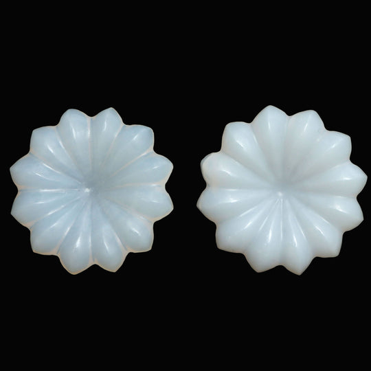 White Opal Flower Carving Loose Gemstone, 24x24 mm, White Opal Jewelry Making Gemstone, White Opal Flower, Pair ( 2 Pieces )