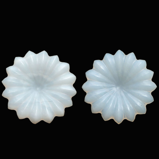 White Opal Flower Carving Loose Gemstone, 25.5x25.5 mm To 26x26 mm, White Opal Jewelry Making Gemstone, White Opal Flower, Pair ( 2 Pieces )