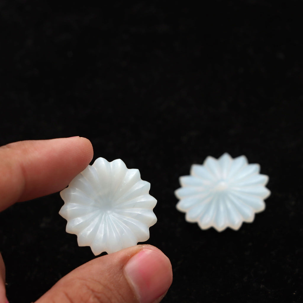 White Opal Flower Carving Loose Gemstone