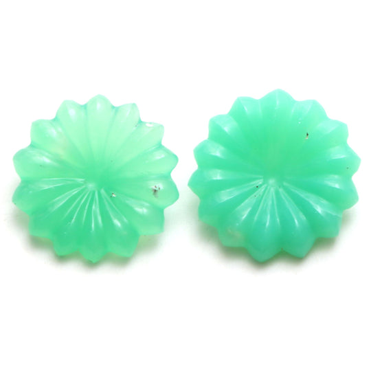 Chrysoprase Flower Carving Loose Gemstone, 21.5x21.5 mm To 22x22 mm, Chrysoprase Jewelry Making Gemstone, Flower Carving, Pair ( 2 Pieces )