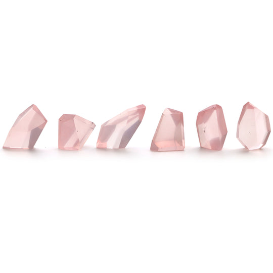 ローズクォーツファセットオーガニックルースジェムストーン、12x13 mm～12x25 mm、ローズクォーツジュエリーメイキングジェムストーン、6個セット