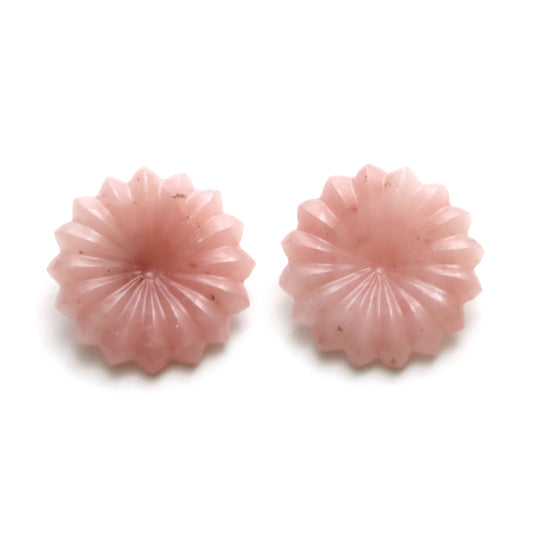 Guava Quartz Flower Carving Loose Gemstone, 35x35 mm, Guava Quartz Jewelry Making Gemstone, Flower Carving, Pair ( 2 Pieces )