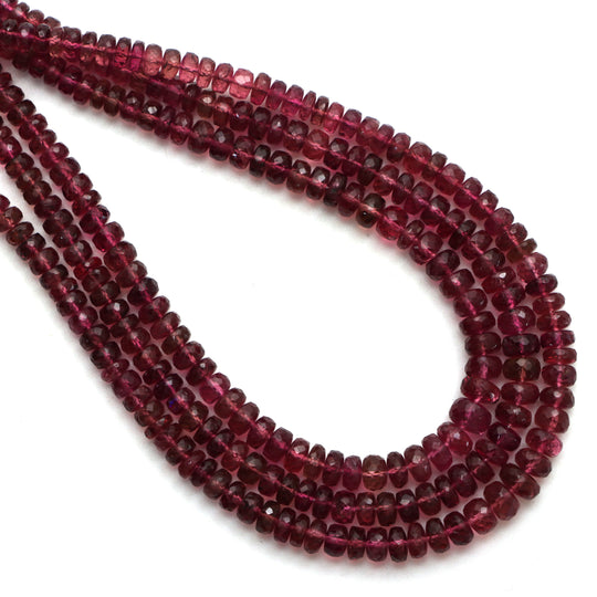 ルベライト トルマリン ファセット ロンデル ビーズ、3 mm ～ 5 mm、トルマリン ジュエリー メイキング ビーズ、18 インチ フル ストランド、1 ストランドあたりの価格