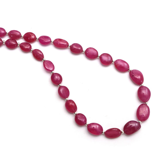 ルビー スムース タンブル ビーズ、5.5x7 mm ～ 10x13 mm、ルビー ジュエリー メイキング ビーズ、17 インチ フル ストランド、1 ストランドあたりの価格