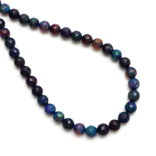 Black Ethiopian Opal Faceted Round Balls Beads, 6 mm To 7 mm, Ethiopian Opal Jewelry Making Beads, 17 Inches Full Strand, Price Per Strand
