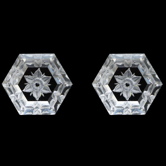 Crystal Intaglio Carving Loose Gemstone, 16x18.5 mm, Crystal Jewelry Making Gemstone, Hexagon Intaglio Carving, Pair ( 2 Pieces )
