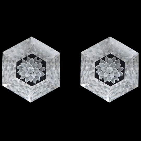 Crystal Intaglio Carving Loose Gemstone, 18x20.5 mm, Crystal Jewelry Making Gemstone, Hexagon Intaglio Carving, Pair ( 2 Pieces )
