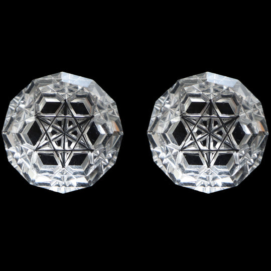 Crystal Intaglio Carving Loose Gemstone, 14x14.5 mm, Crystal Jewelry Making Gemstone, Round Intaglio Carving, Pair ( 2 Pieces )