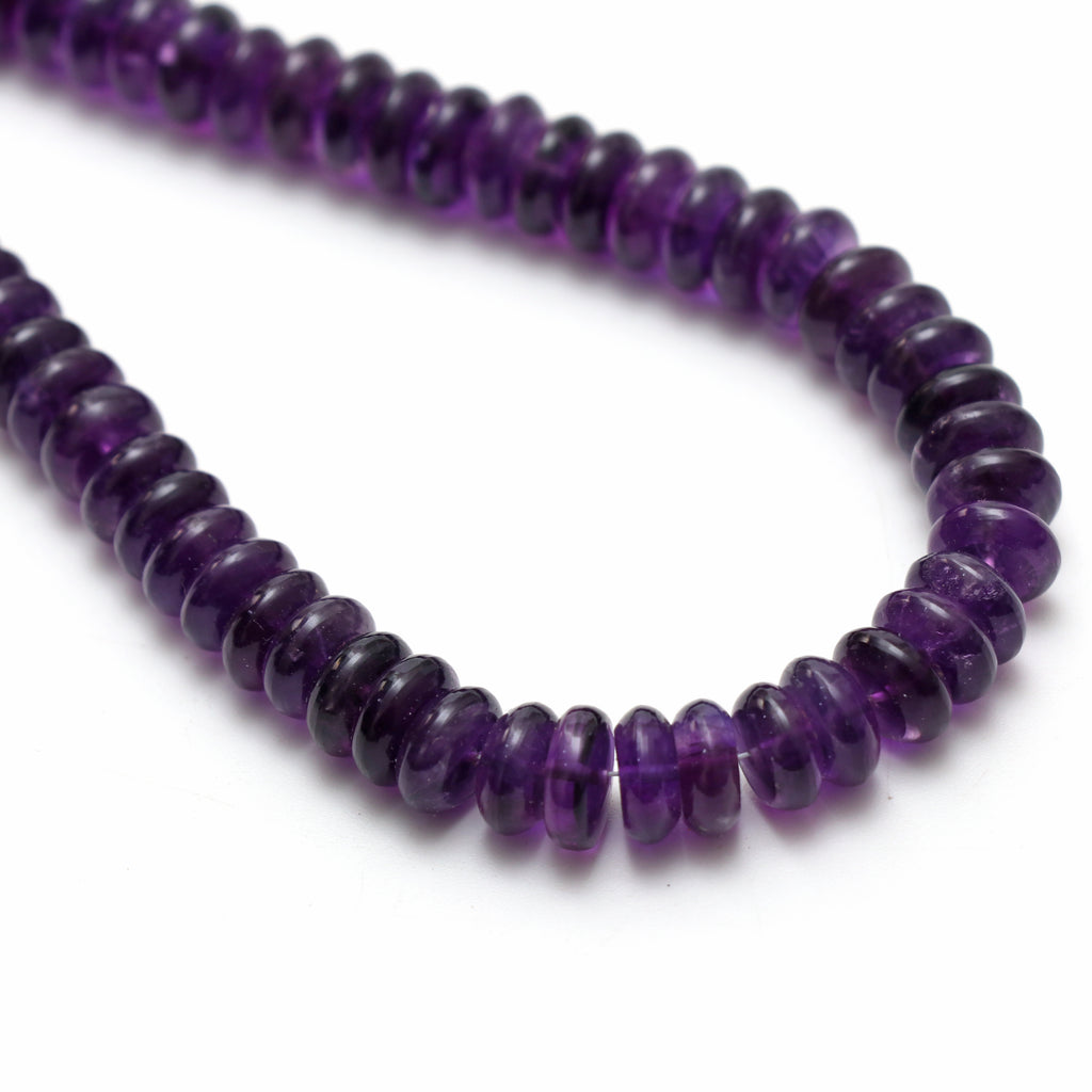 Amethyst Smooth Rondelle Beads, 9 mm, Amethyst Jewelry Handmade Gift For Women, 16 Inches Full Strand, Price Per Strand - National Facets, Gemstone Manufacturer, Natural Gemstones, Gemstone Beads, Gemstone Carvings