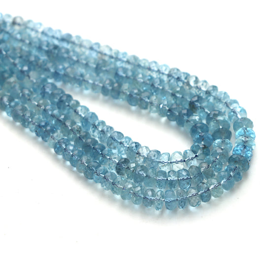 Aquamarine Faceted Rondelle Beads, 4 mm to 6 mm, Aquamarine Jewelry Making Beads, 18 Inches Full Strand, Price Per Strand