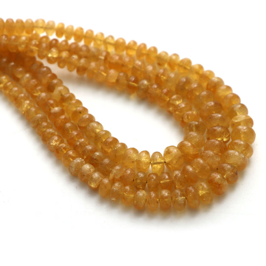 イエロー アクアマリン スムース ロンデル ビーズ、5 mm ～ 8 mm、アクアマリン ジュエリー メイキング ビーズ、プレーン アクアマリン、18 インチ ストランド、1 ストランドあたりの価格