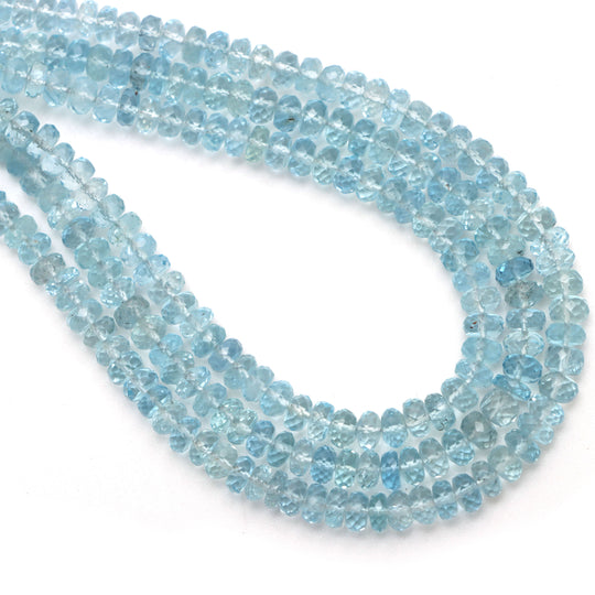 3mm - 5mm Aquamarine Faceted Rondelle Shape Beads