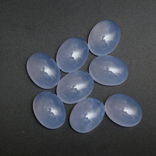 Natural Blue Chalcedony Smooth Oval Gemstone, 12x16 mm, Chalcedony Jewelry Making Gemstone, Set of 8 Pieces